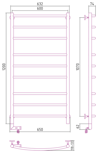 Полотенцесушитель электрический Сунержа Галант 2.0 1200x600